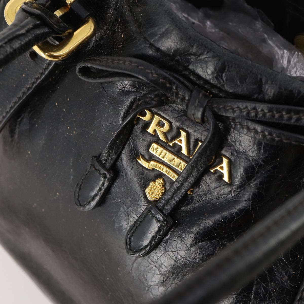 PRADA Hand Bag Leather 2way Black Gold Auth 183993