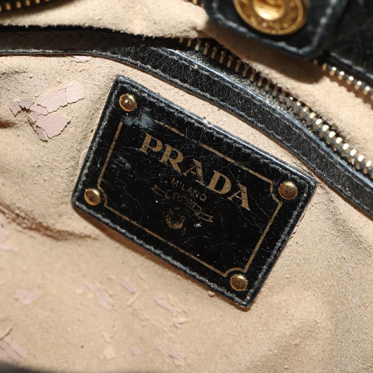 PRADA Hand Bag Leather 2way Black Gold Auth 183993