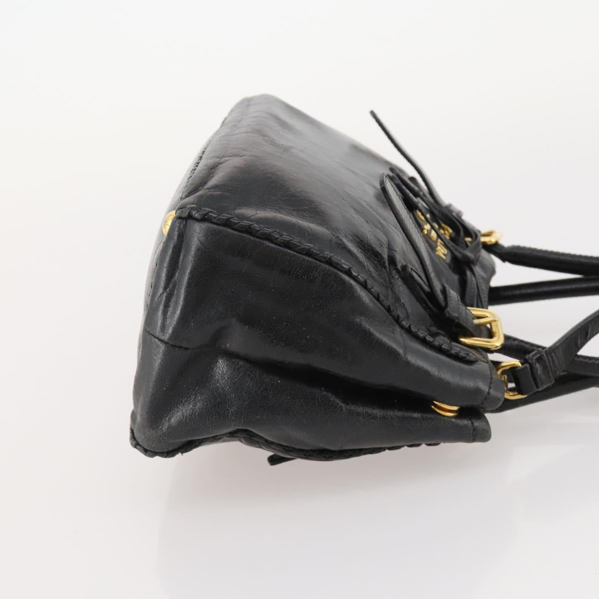 PRADA Hand Bag Leather 2way Black Gold Auth 183993