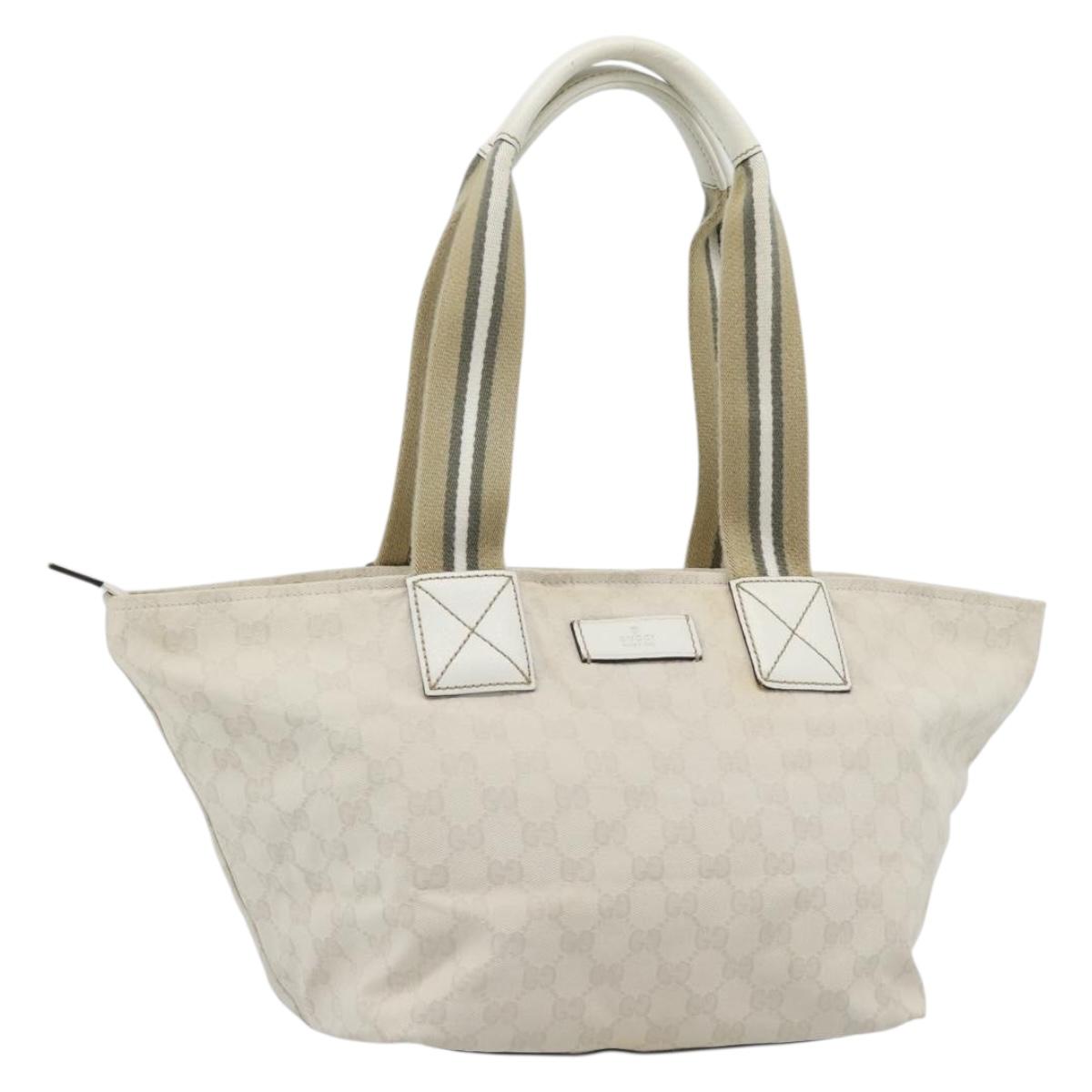GUCCI GG Canvas Sherry Line Hand Bag White Gold 131230 Auth 183994