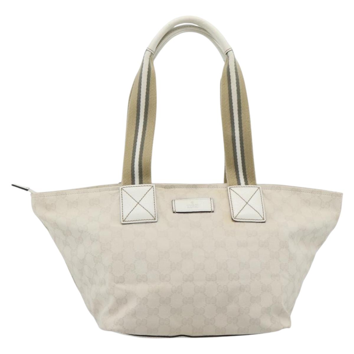 GUCCI GG Canvas Sherry Line Hand Bag White Gold 131230 Auth 183994