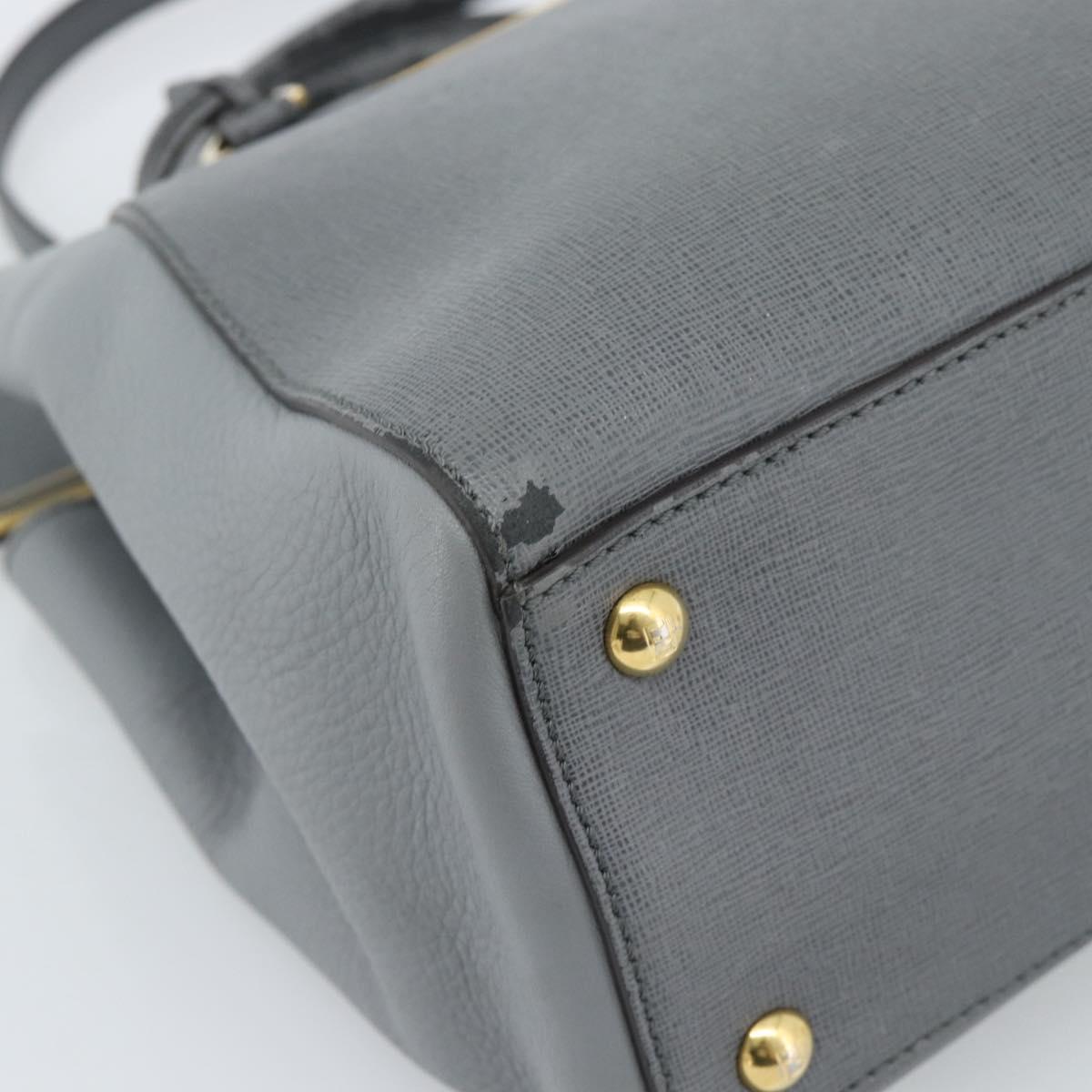 FENDI To joule Hand Bag Leather 2way Gray Gold Auth 183996