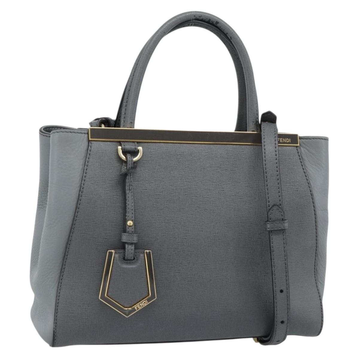 FENDI To joule Hand Bag Leather 2way Gray Gold Auth 183996
