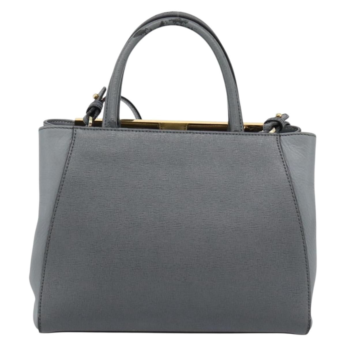 FENDI To joule Hand Bag Leather 2way Gray Gold Auth 183996