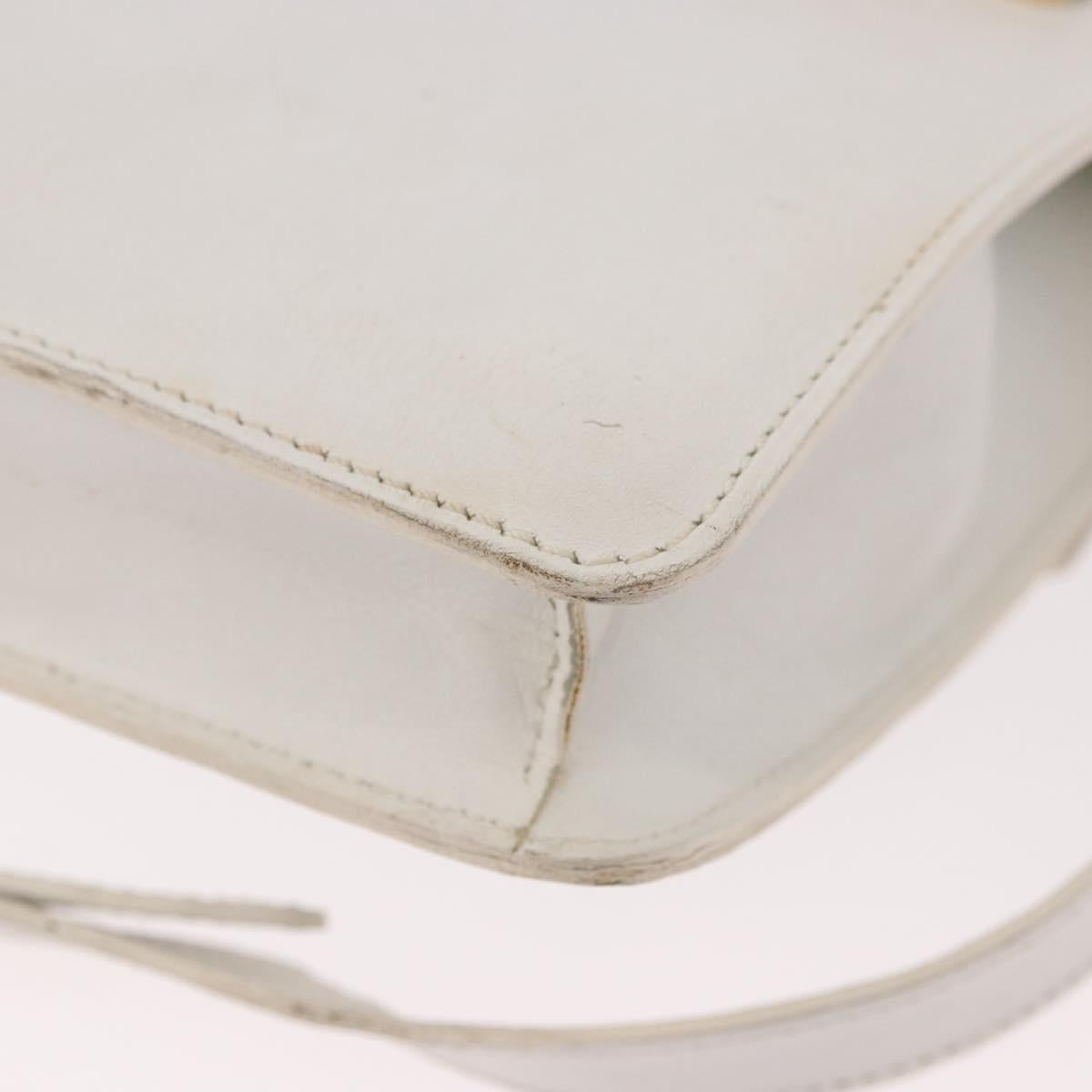 CELINE Shoulder Bag Leather White Gold Auth 183997