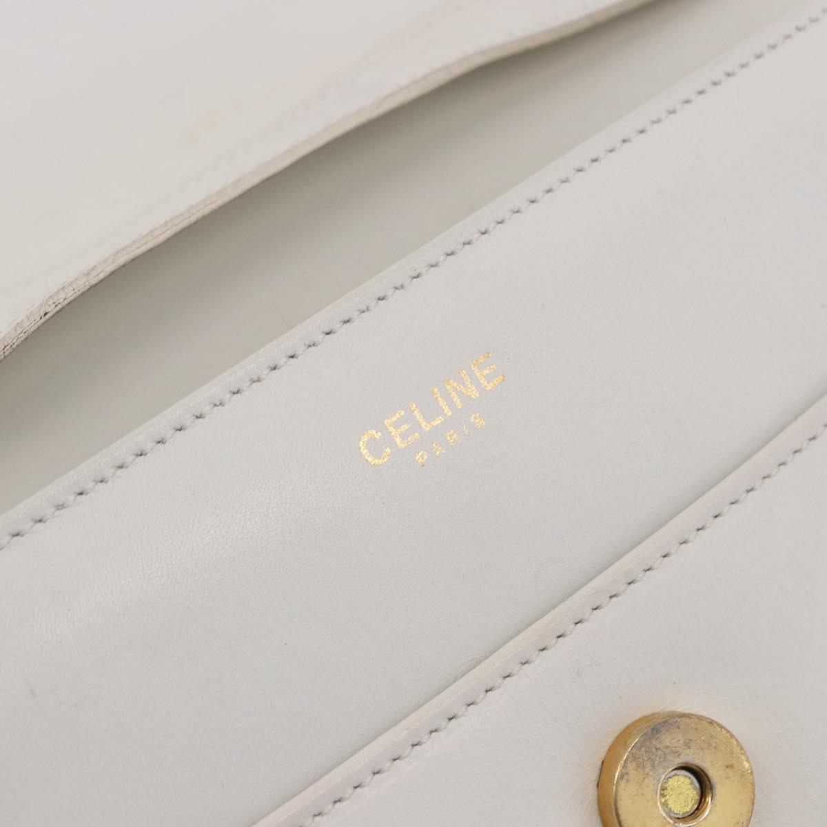 CELINE Shoulder Bag Leather White Gold Auth 183997
