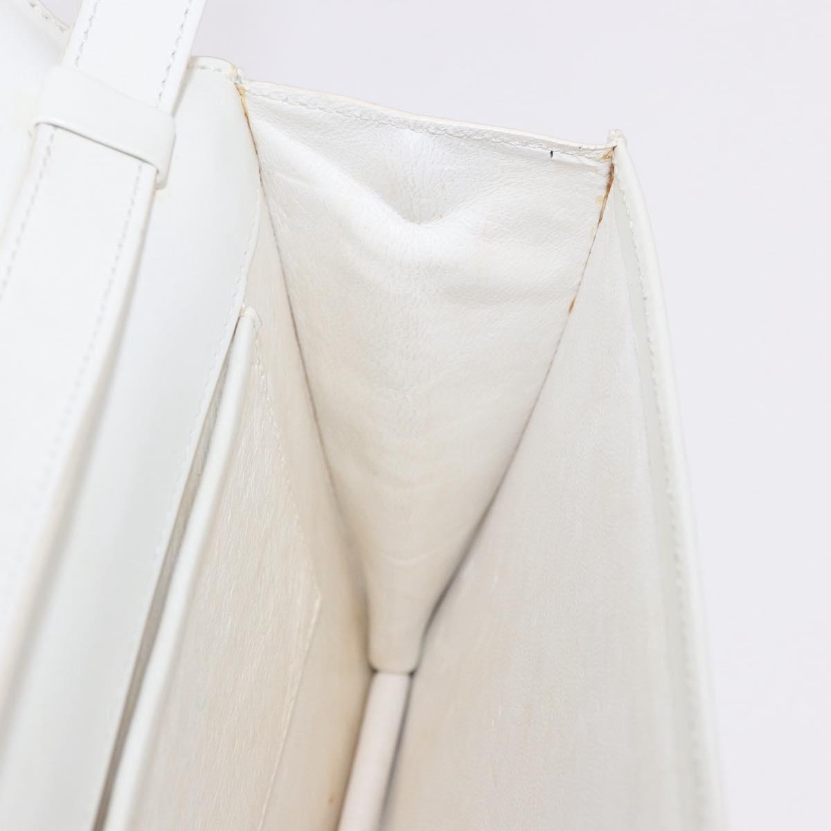 CELINE Shoulder Bag Leather White Gold Auth 183997