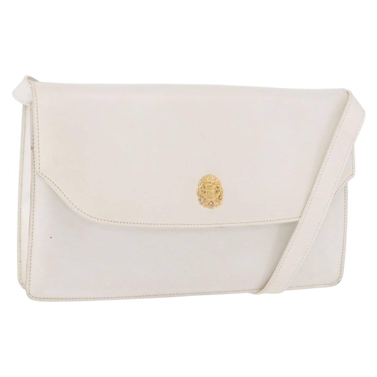 CELINE Shoulder Bag Leather White Gold Auth 183997