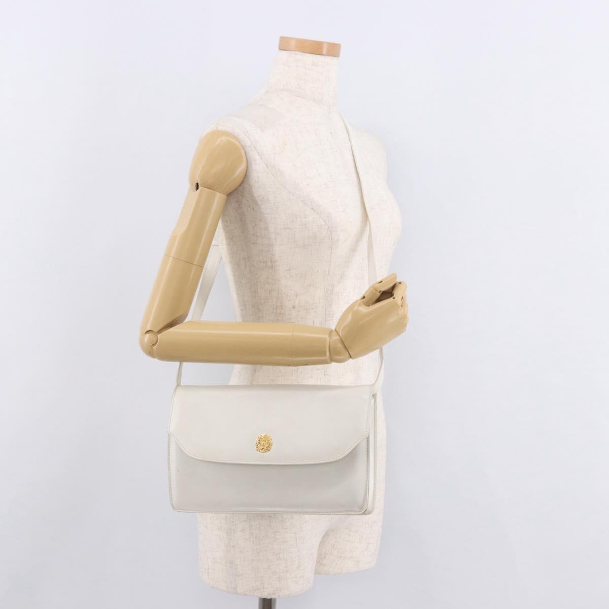 CELINE Shoulder Bag Leather White Gold Auth 183997