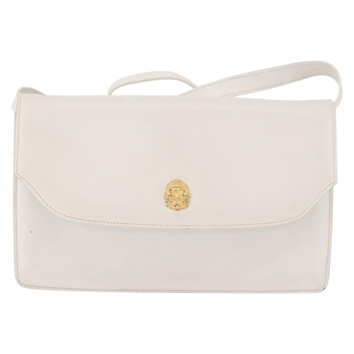 CELINE Shoulder Bag Leather White Gold Auth 183997
