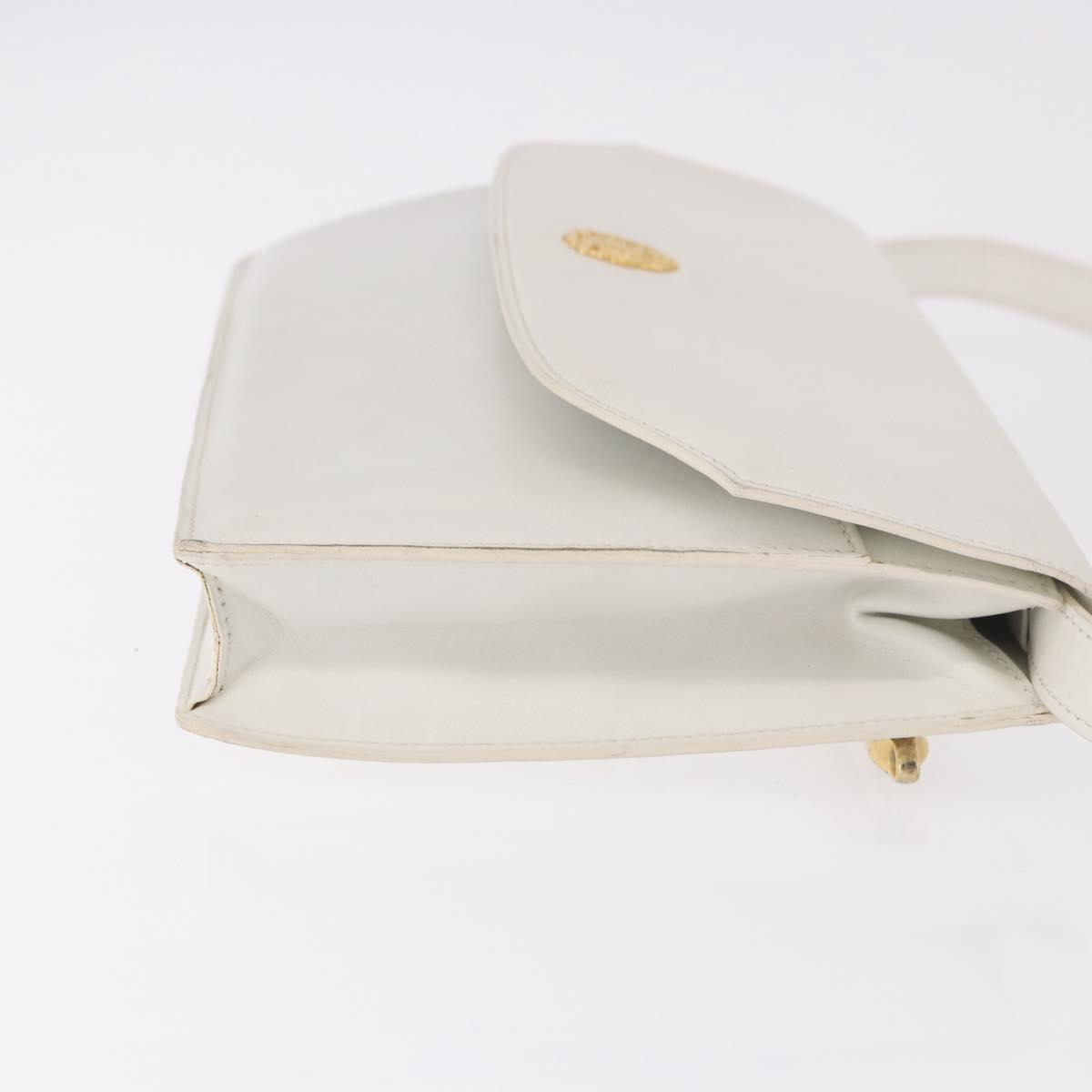 CELINE Shoulder Bag Leather White Gold Auth 183997