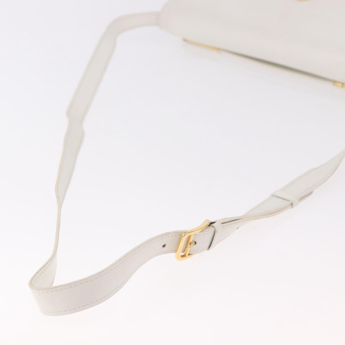 CELINE Shoulder Bag Leather White Gold Auth 183997