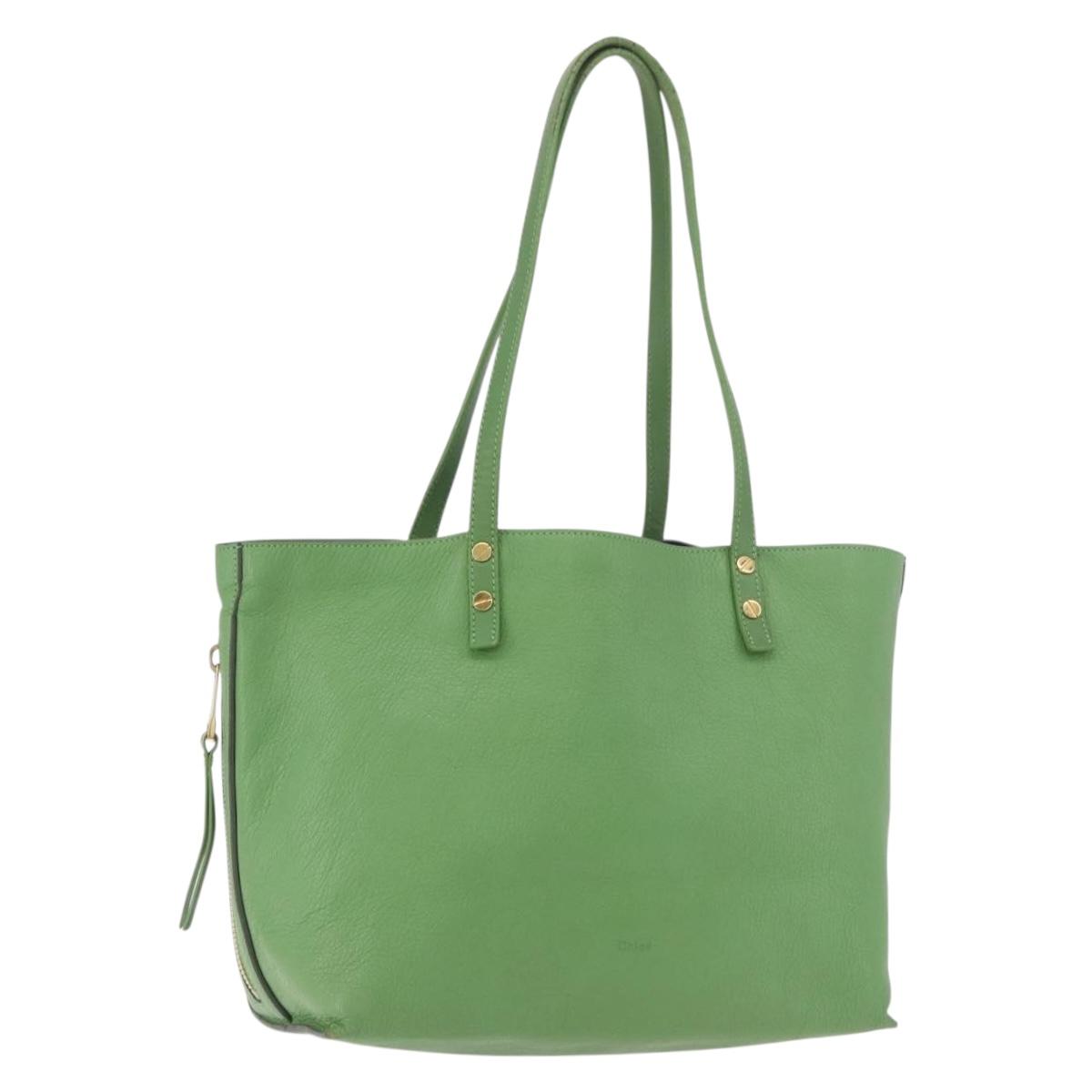 Chloe Tote Bag Leather Green Gold Auth 183998