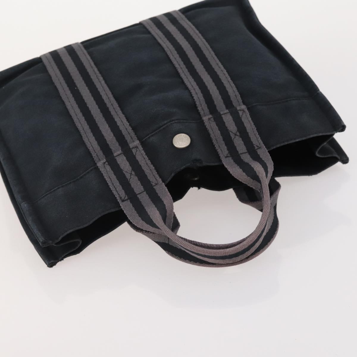 HERMES Fourre Tout Hand Bag Cotton 2 Set Black Navy Auth 184001
