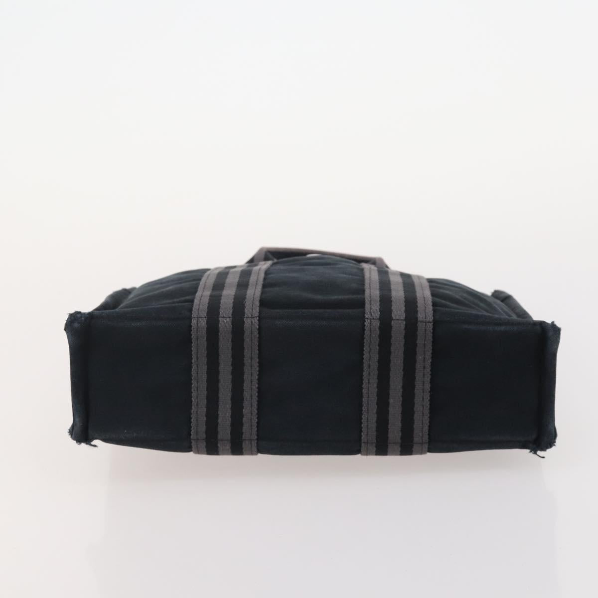 HERMES Fourre Tout Hand Bag Cotton 2 Set Black Navy Auth 184001