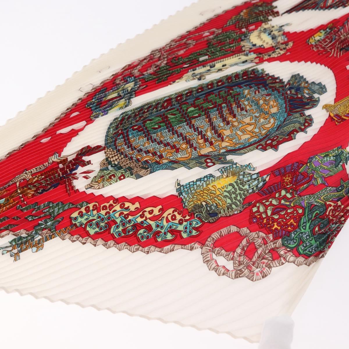HERMES Pleated Carre Scarf Silk White Auth 184041