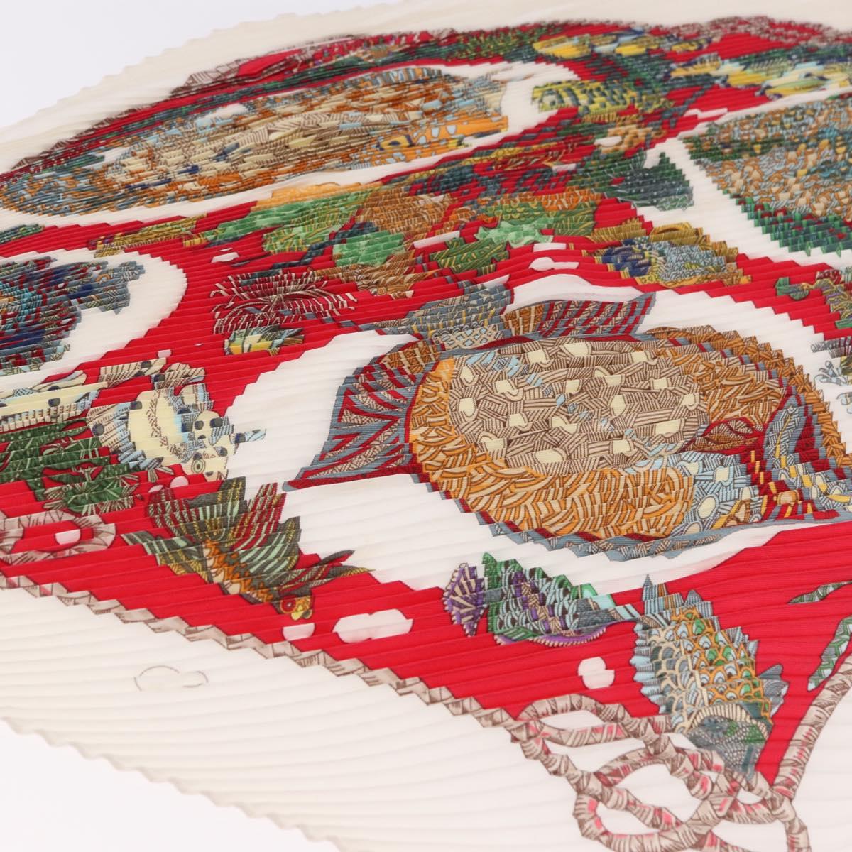 HERMES Pleated Carre Scarf Silk White Auth 184041