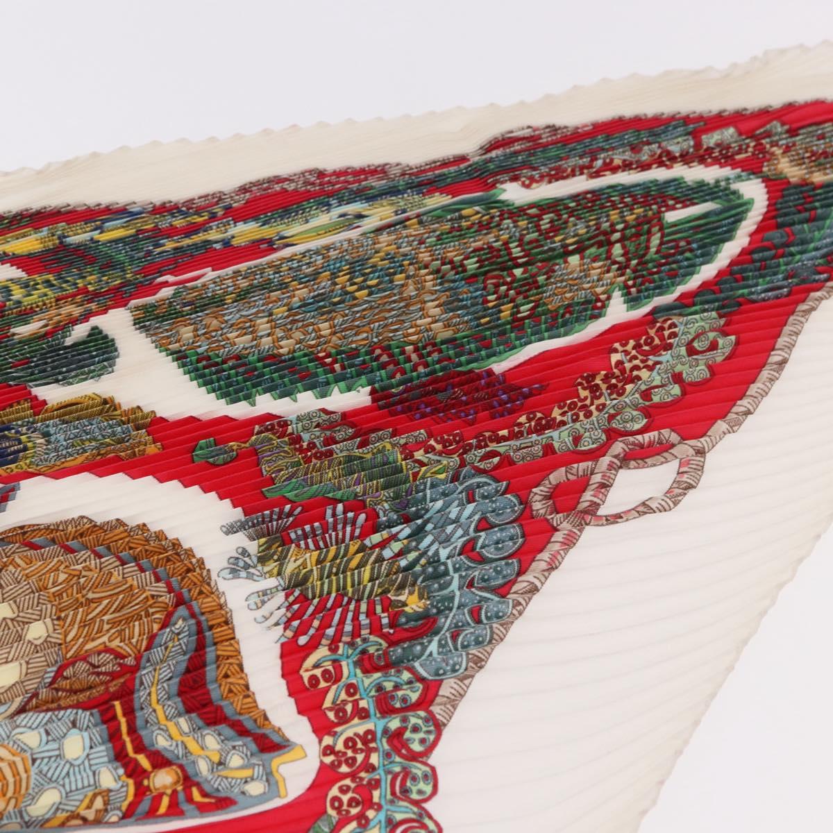 HERMES Pleated Carre Scarf Silk White Auth 184041