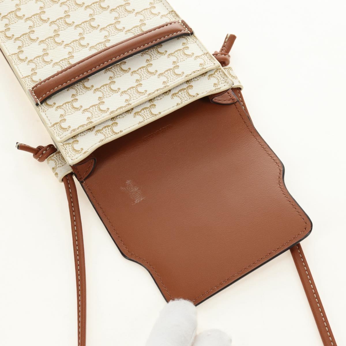 CELINE Triomphe Shoulder Pouch Shoulder Bag PVC White Auth 184044V