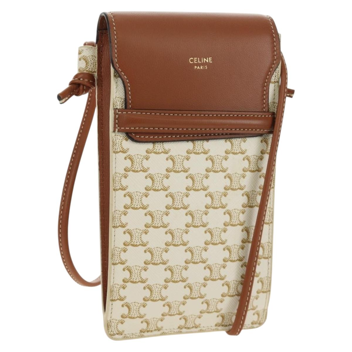 CELINE Triomphe Shoulder Pouch Shoulder Bag PVC White Auth 184044V