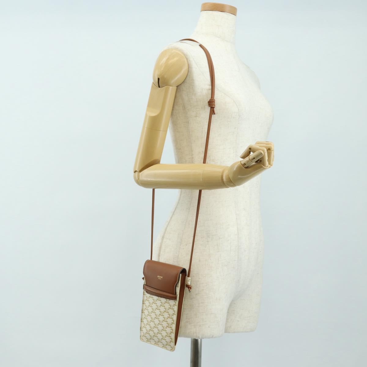 CELINE Triomphe Shoulder Pouch Shoulder Bag PVC White Auth 184044V