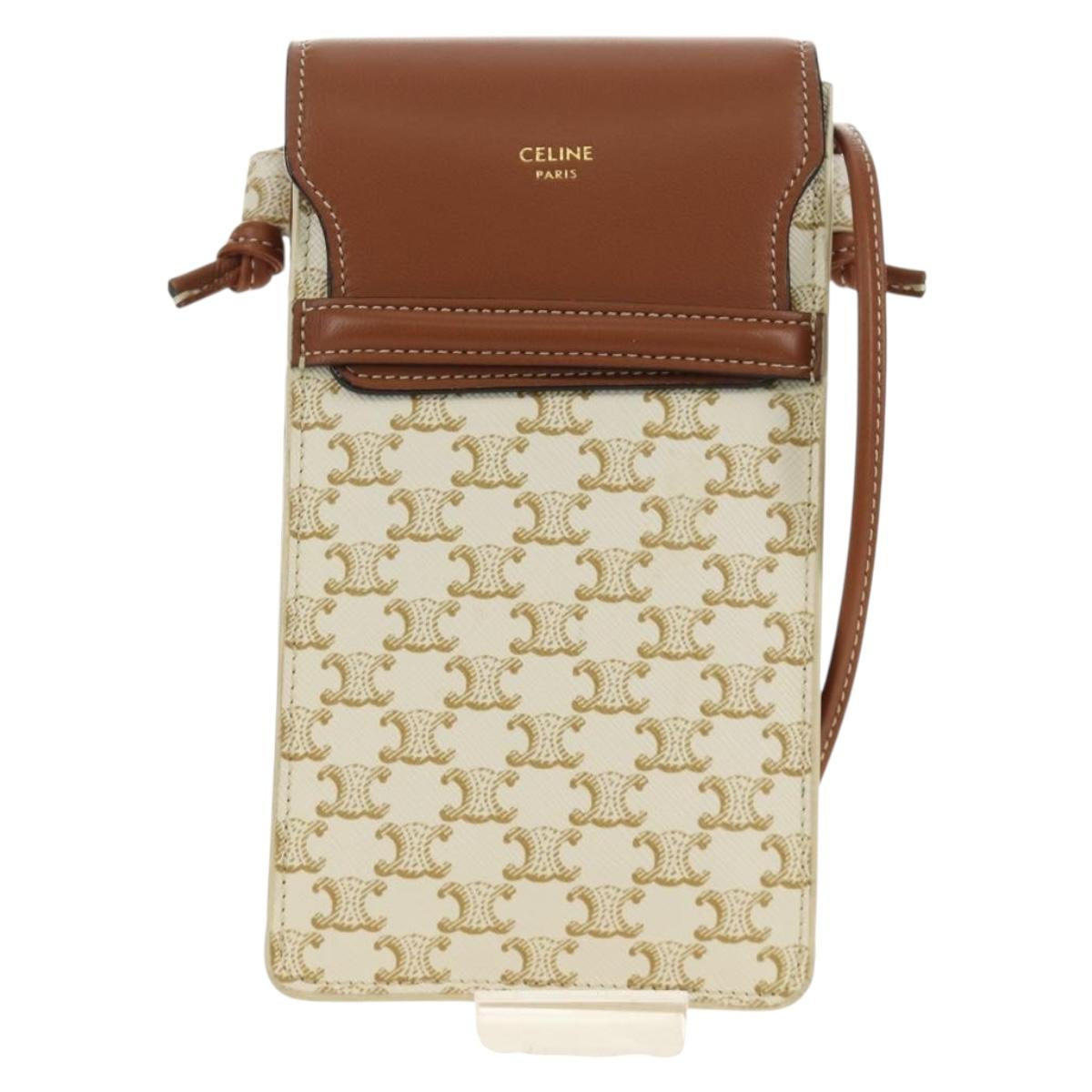 CELINE Triomphe Shoulder Pouch Shoulder Bag PVC White Auth 184044V