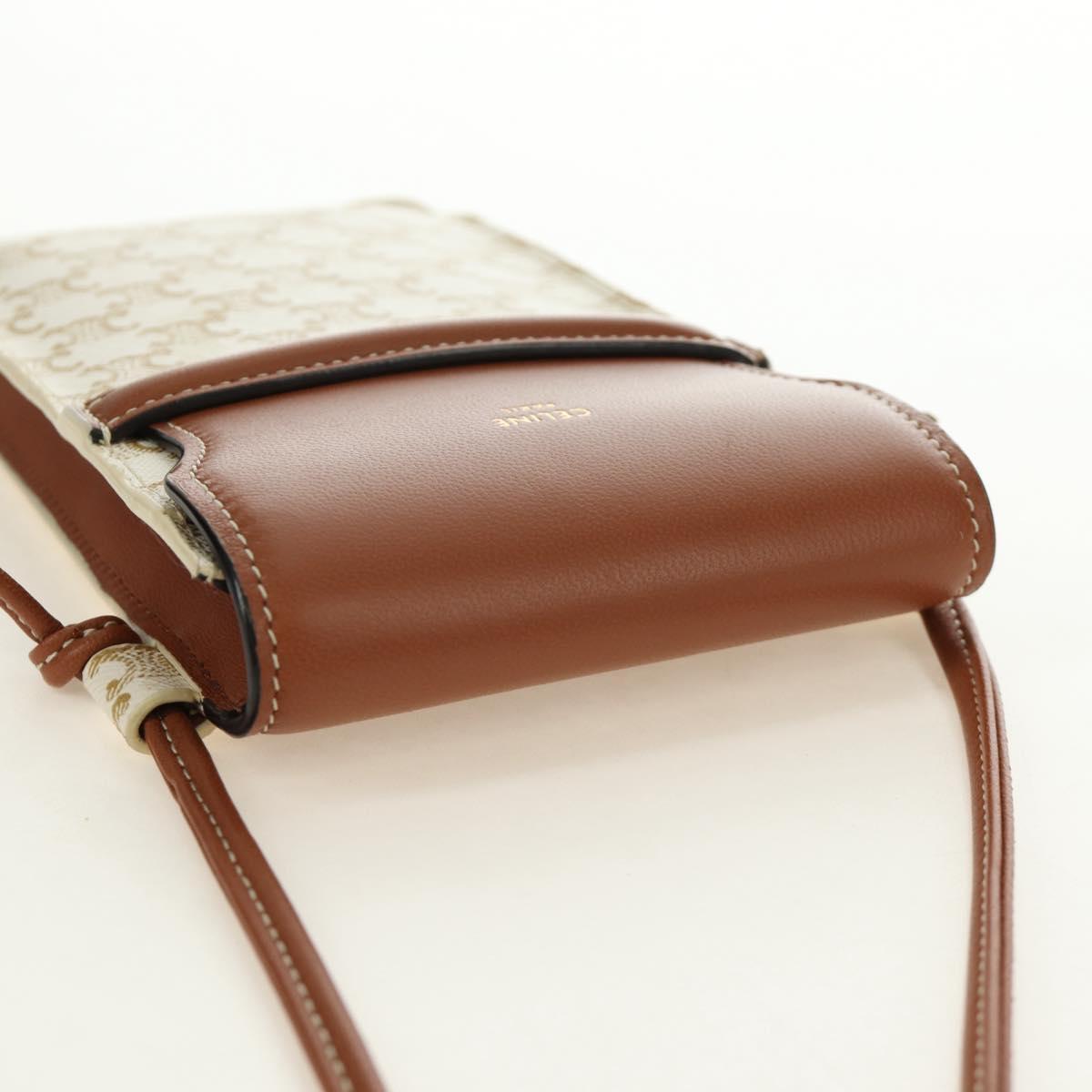 CELINE Triomphe Shoulder Pouch Shoulder Bag PVC White Auth 184044V