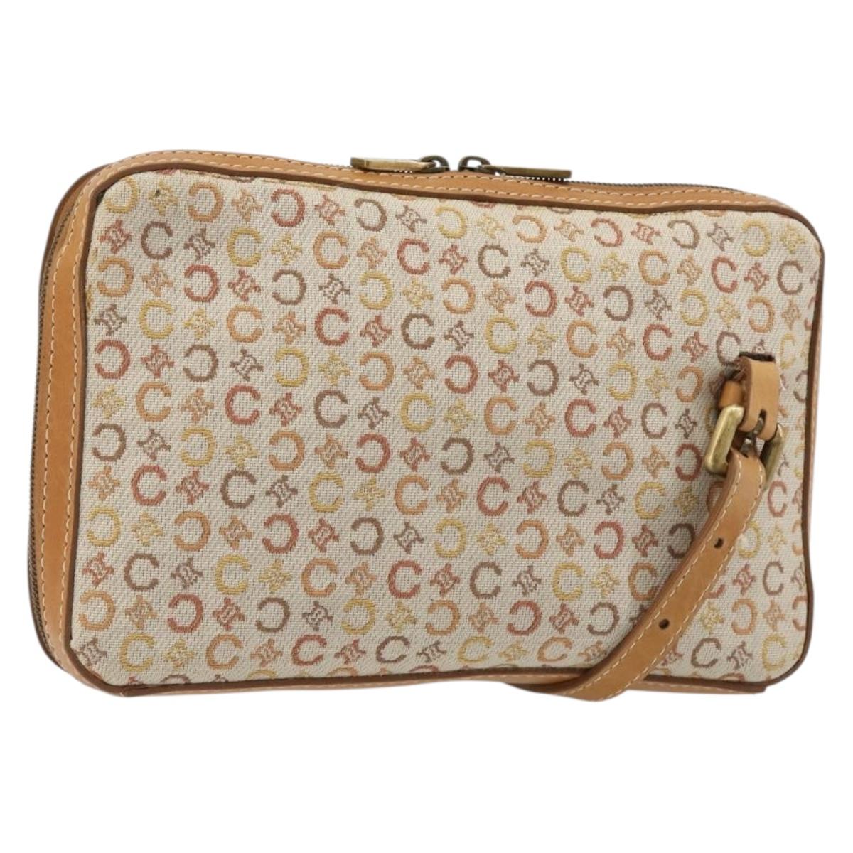 CELINE C Macadam Canvas Shoulder Bag Beige Gold Auth 184120A
