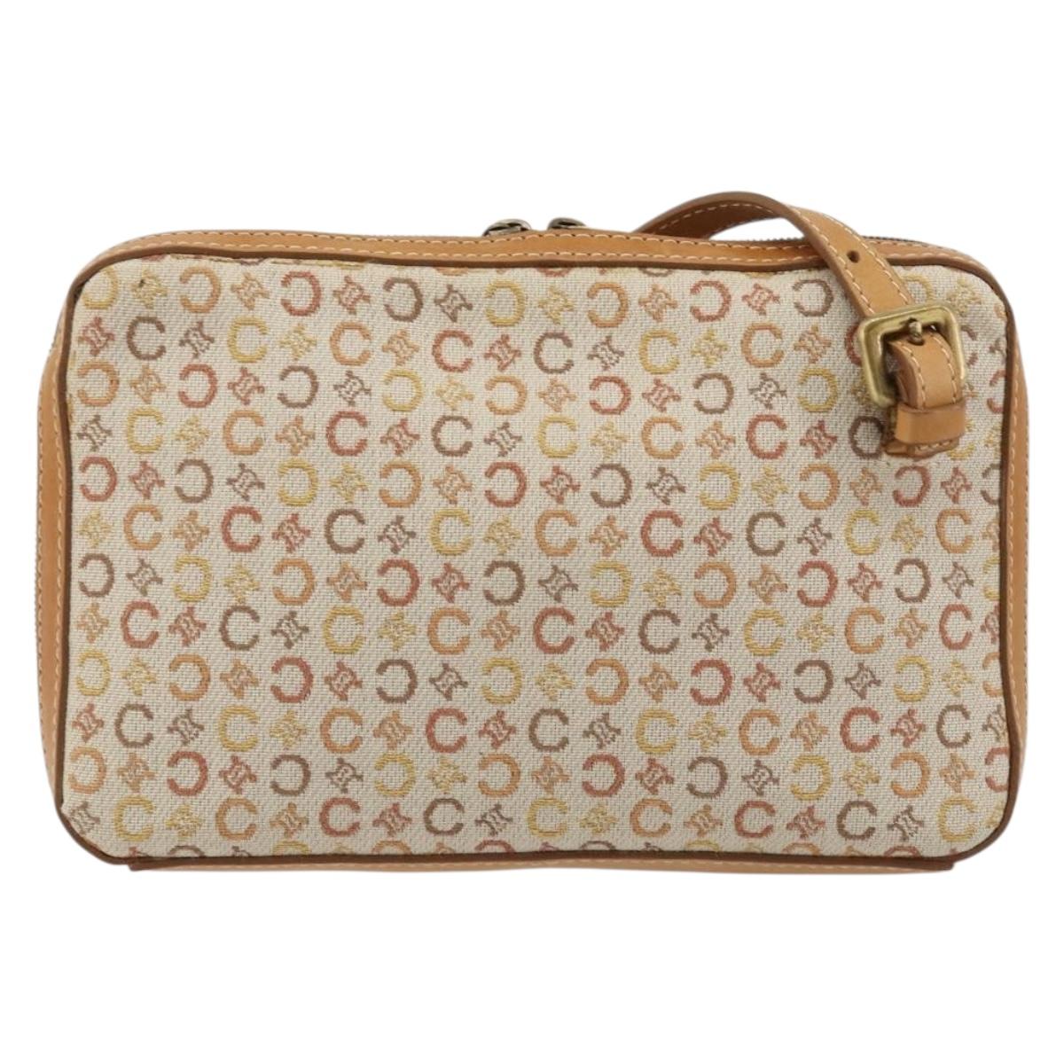 CELINE C Macadam Canvas Shoulder Bag Beige Gold Auth 184120A