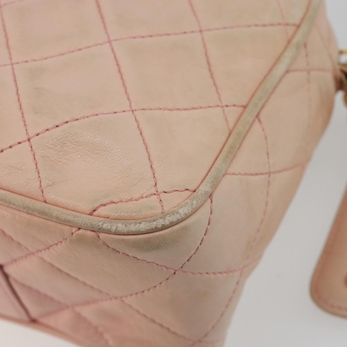 CHANEL Chain Shoulder Bag Lamb Skin Beige Gold CC Auth 184126
