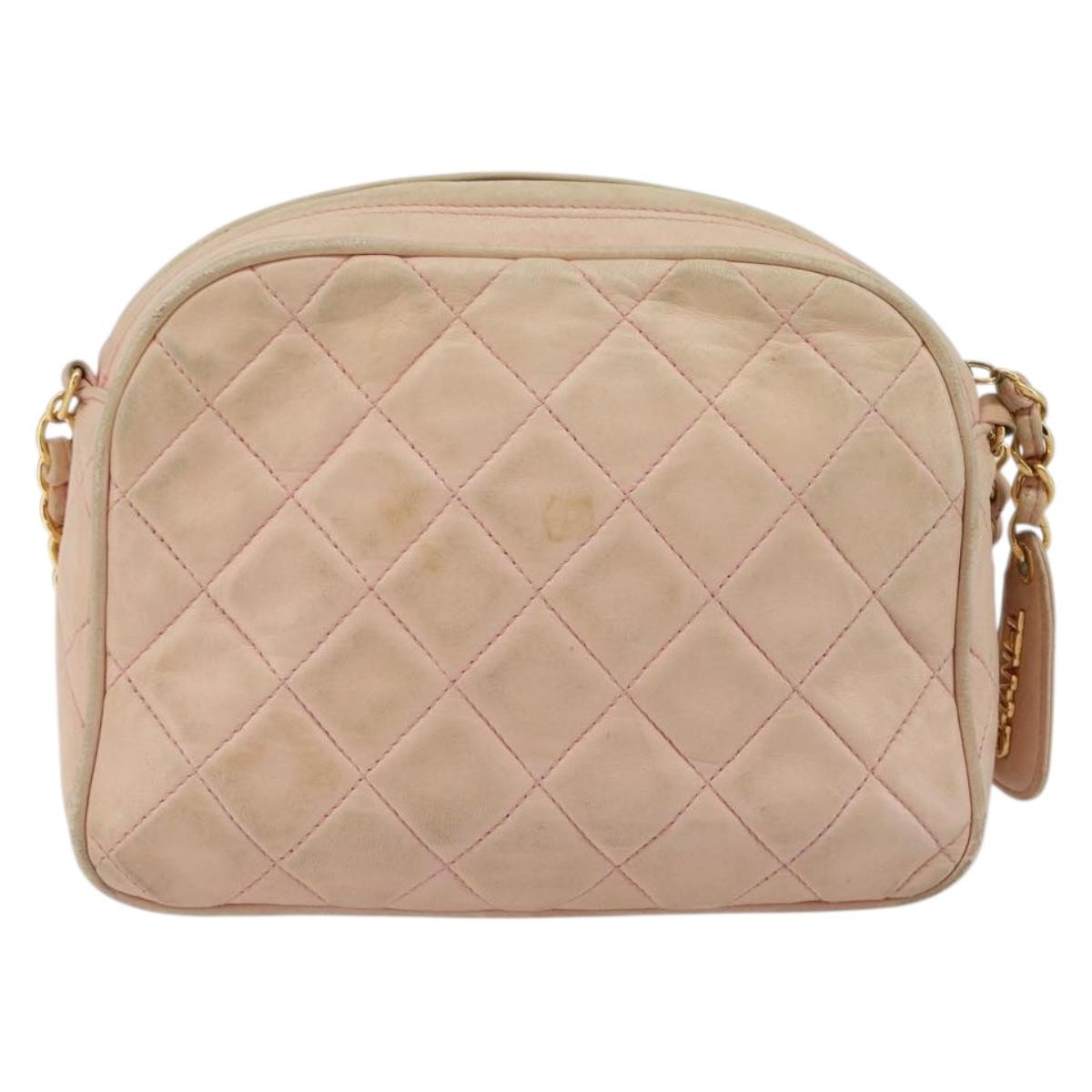 CHANEL Chain Shoulder Bag Lamb Skin Beige Gold CC Auth 184126