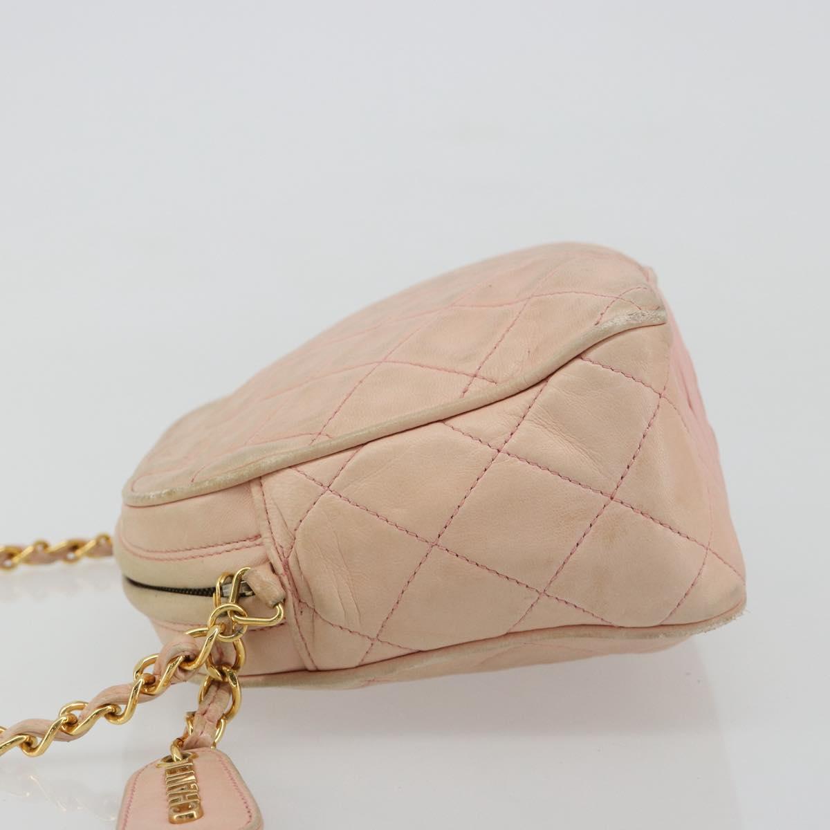 CHANEL Chain Shoulder Bag Lamb Skin Beige Gold CC Auth 184126