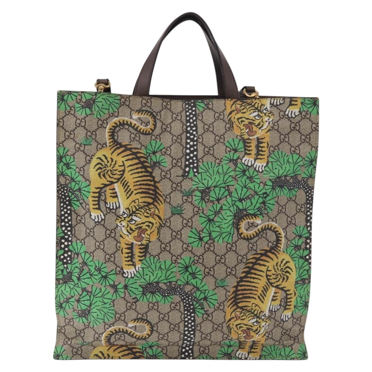 GUCCI GG Supreme Tote Bag PVC 2way Beige Gold 450950 Auth 184131V