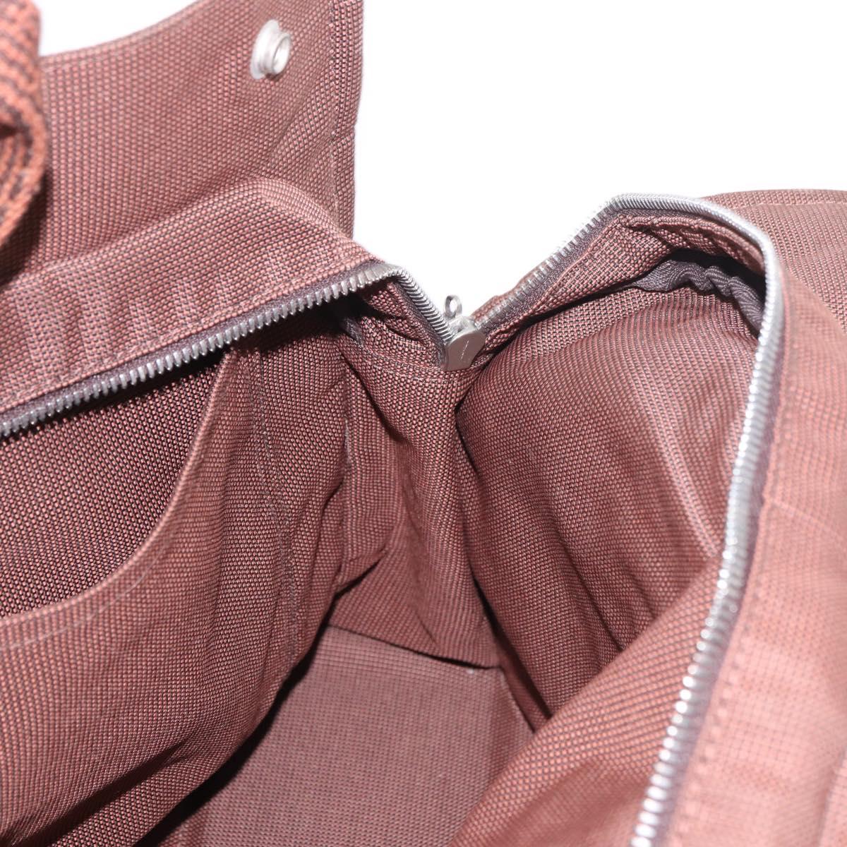 HERMES Her Line Tote MM Tote Bag Canvas Brown Silver Auth 184135