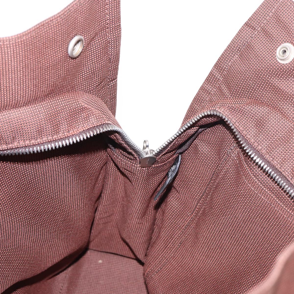 HERMES Her Line Tote MM Tote Bag Canvas Brown Silver Auth 184135