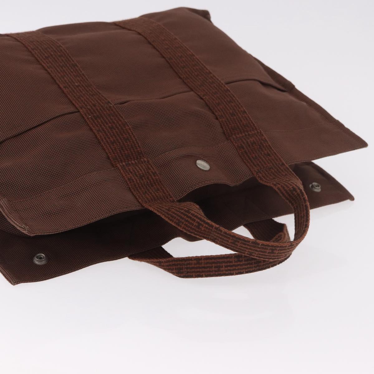 HERMES Her Line Tote MM Tote Bag Canvas Brown Silver Auth 184135