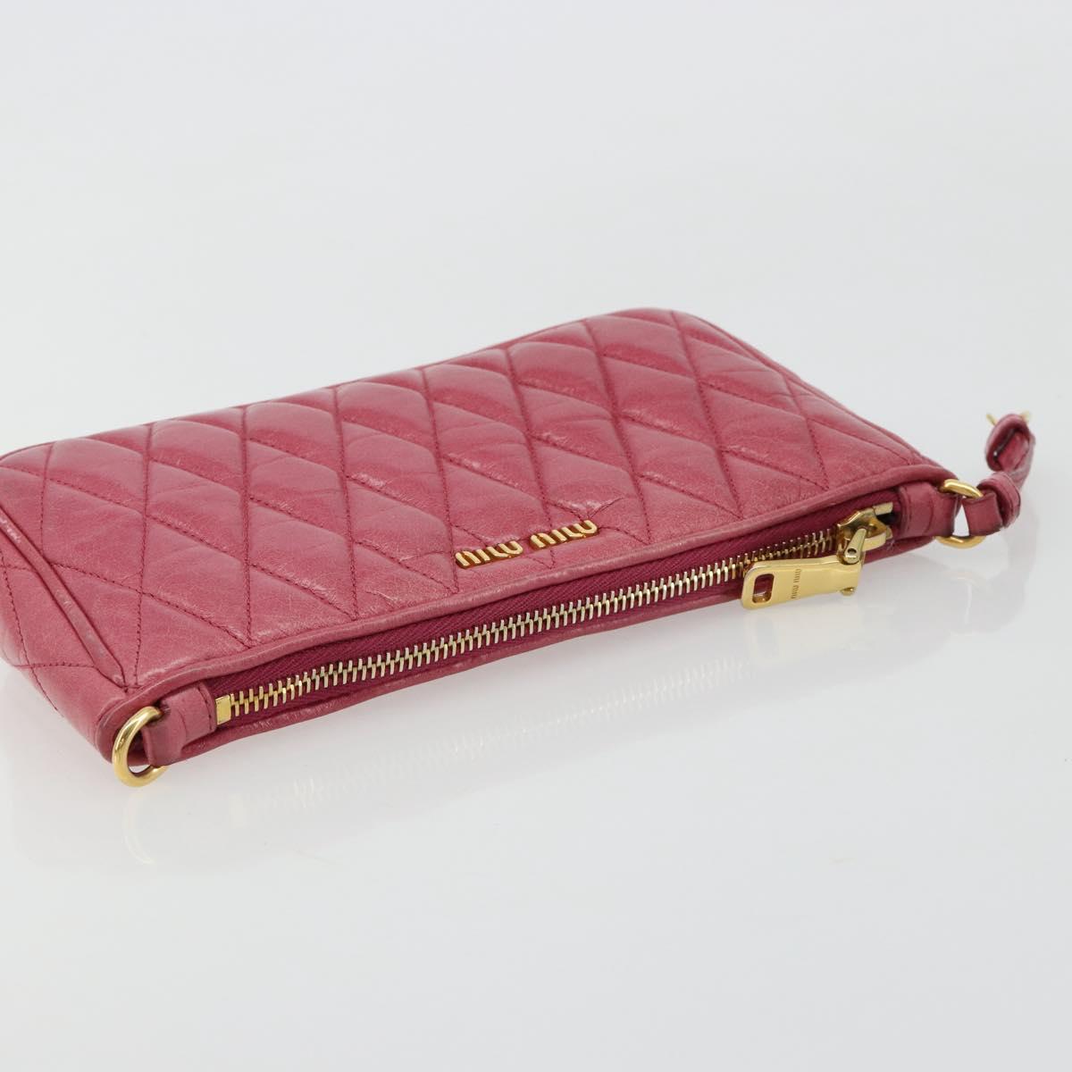 Miu Miu Pouch Leather Pink Gold Auth 184151