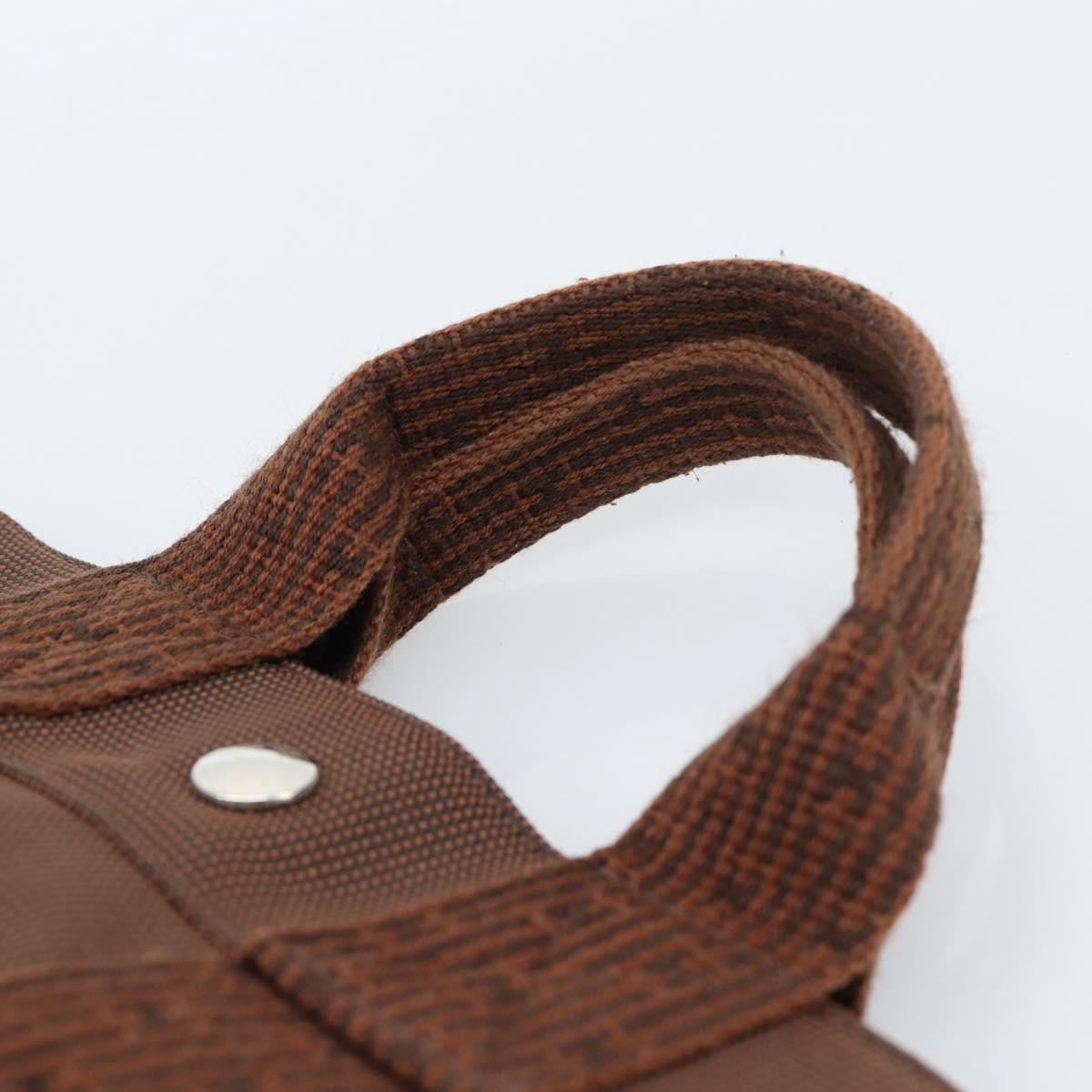 HERMES Her Line Tote PM Tote Bag Canvas Brown Silver Auth 184152