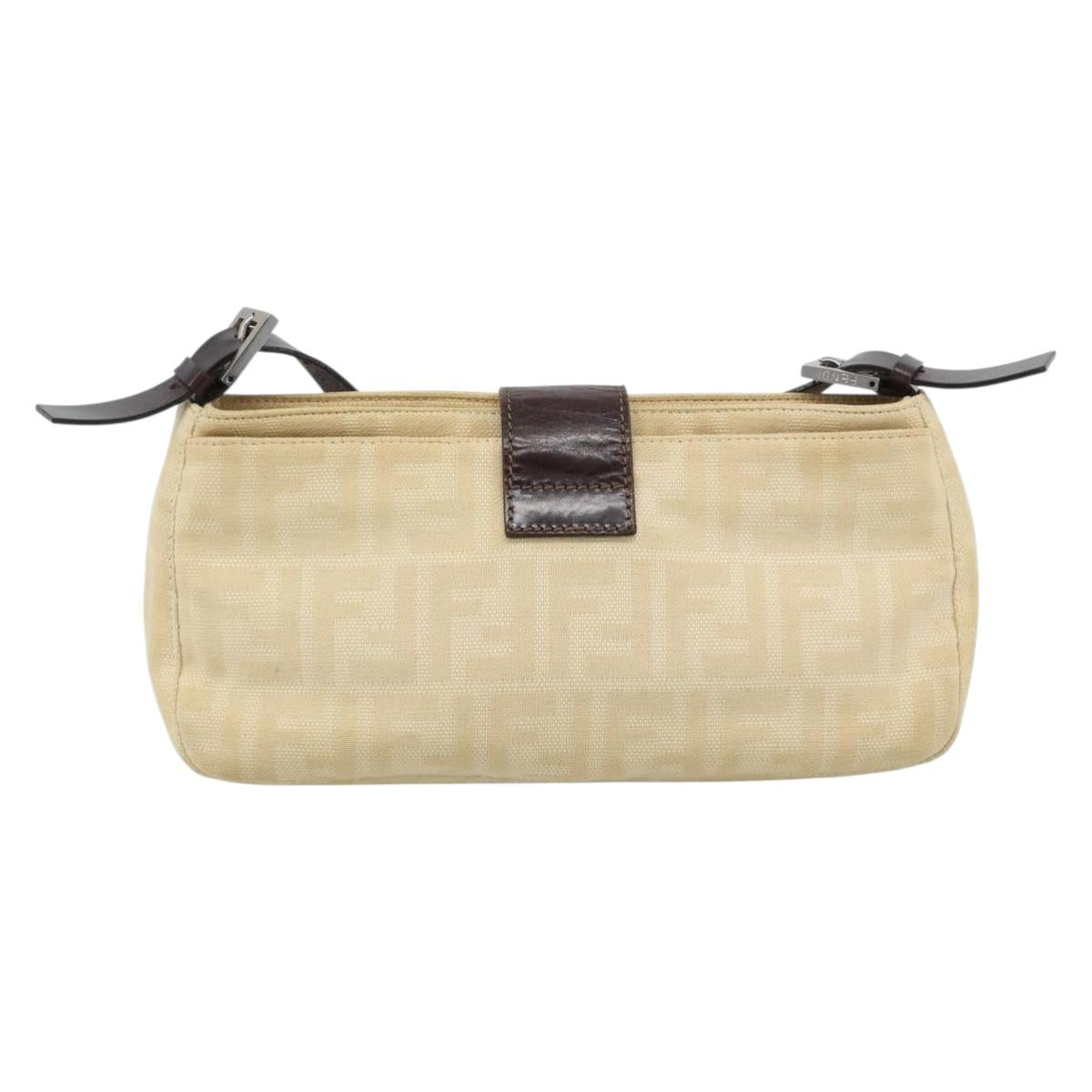 FENDI Zucca Canvas Mamma Baguette Shoulder Bag Beige Silver Auth 184155