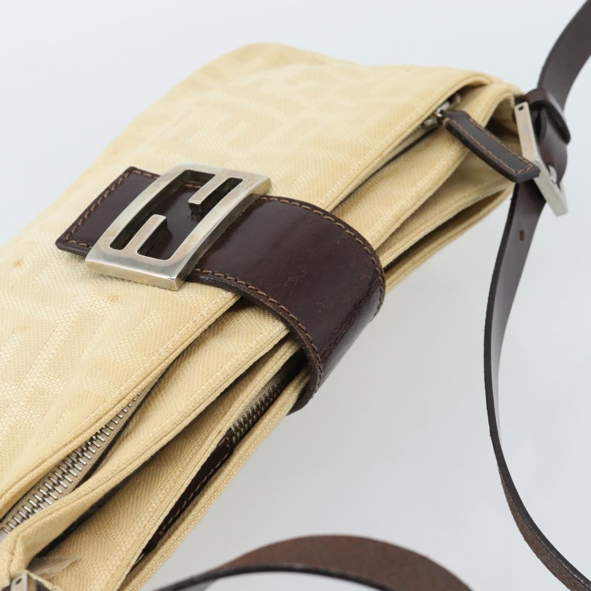 FENDI Zucca Canvas Mamma Baguette Shoulder Bag Beige Silver Auth 184155