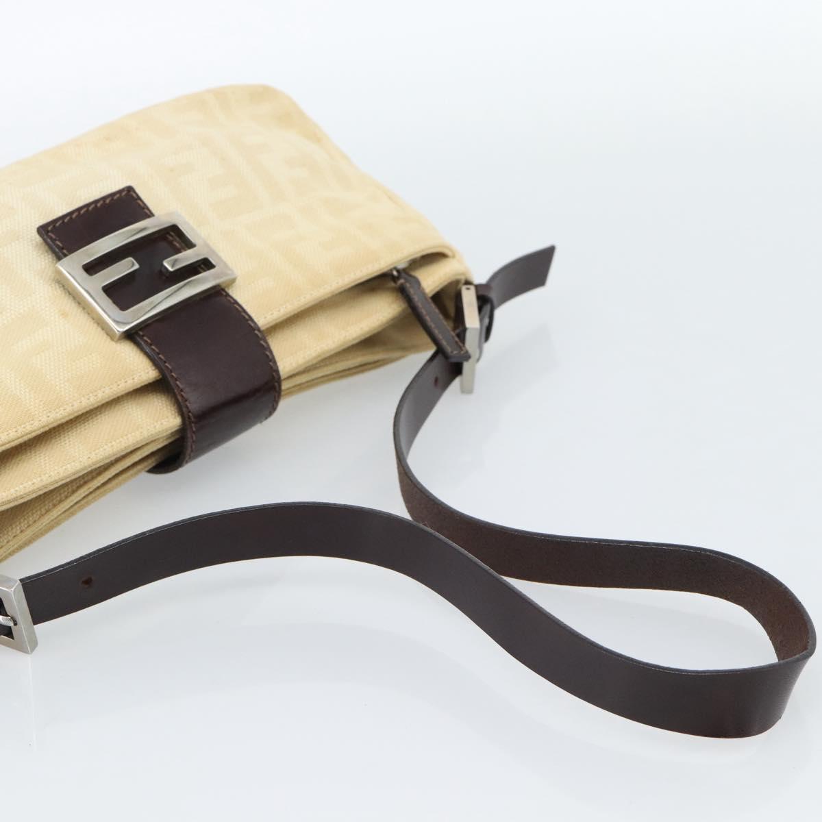 FENDI Zucca Canvas Mamma Baguette Shoulder Bag Beige Silver Auth 184155
