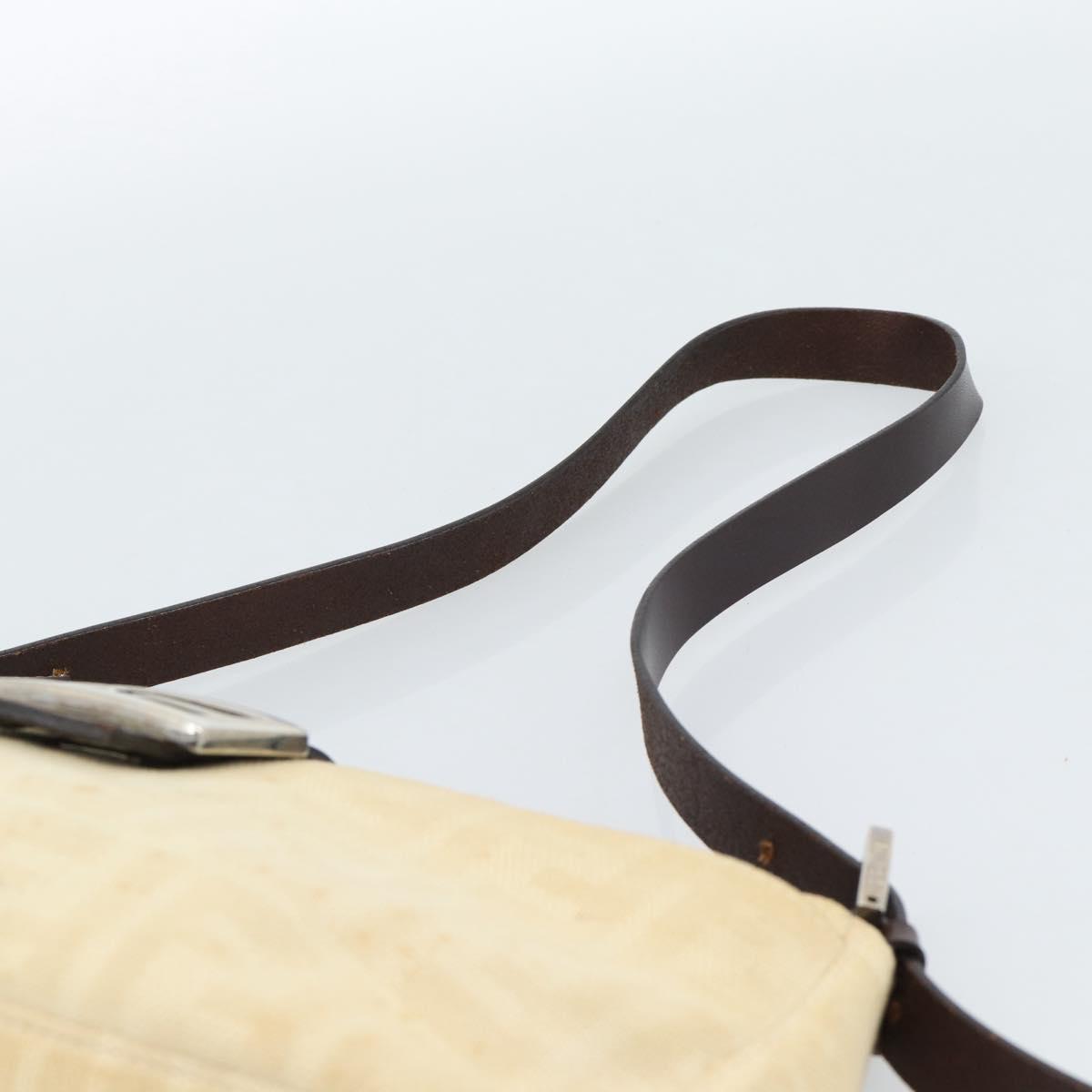 FENDI Zucca Canvas Mamma Baguette Shoulder Bag Beige Silver Auth 184155