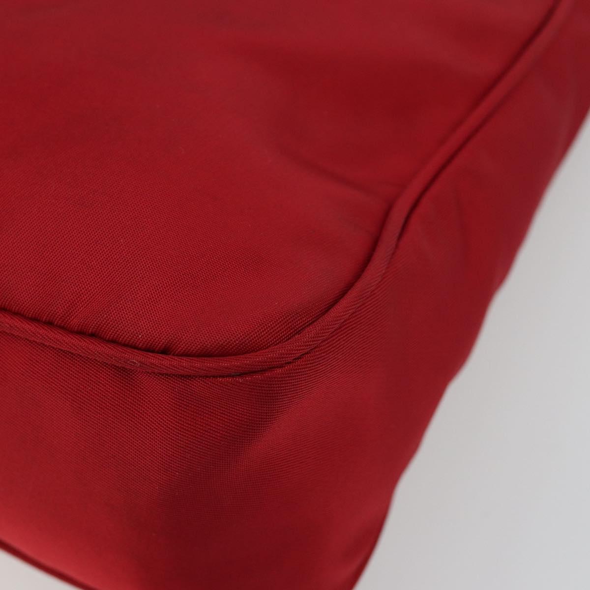 PRADA Hand Pouch Nylon Red Silver Auth 184157