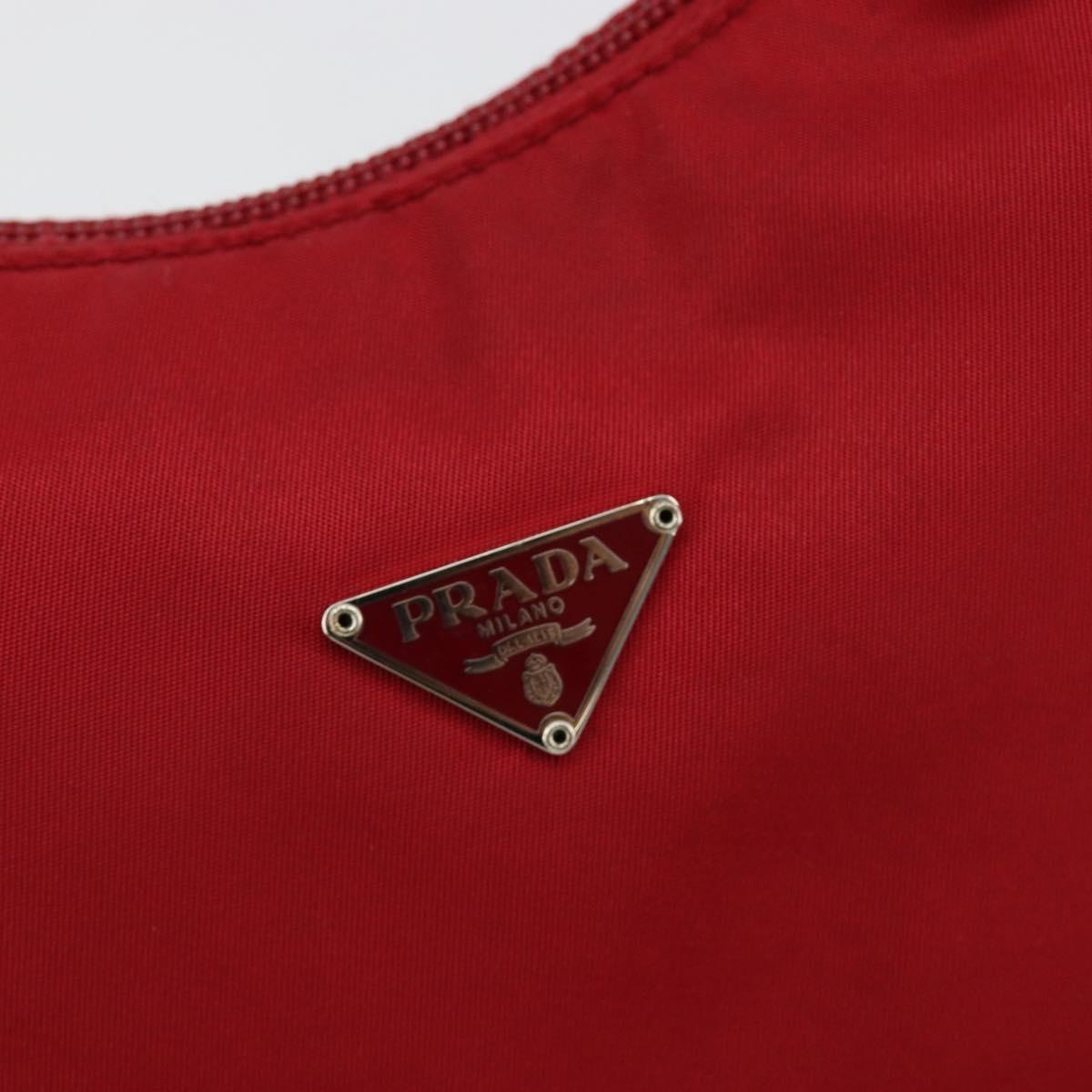 PRADA Hand Pouch Nylon Red Silver Auth 184157