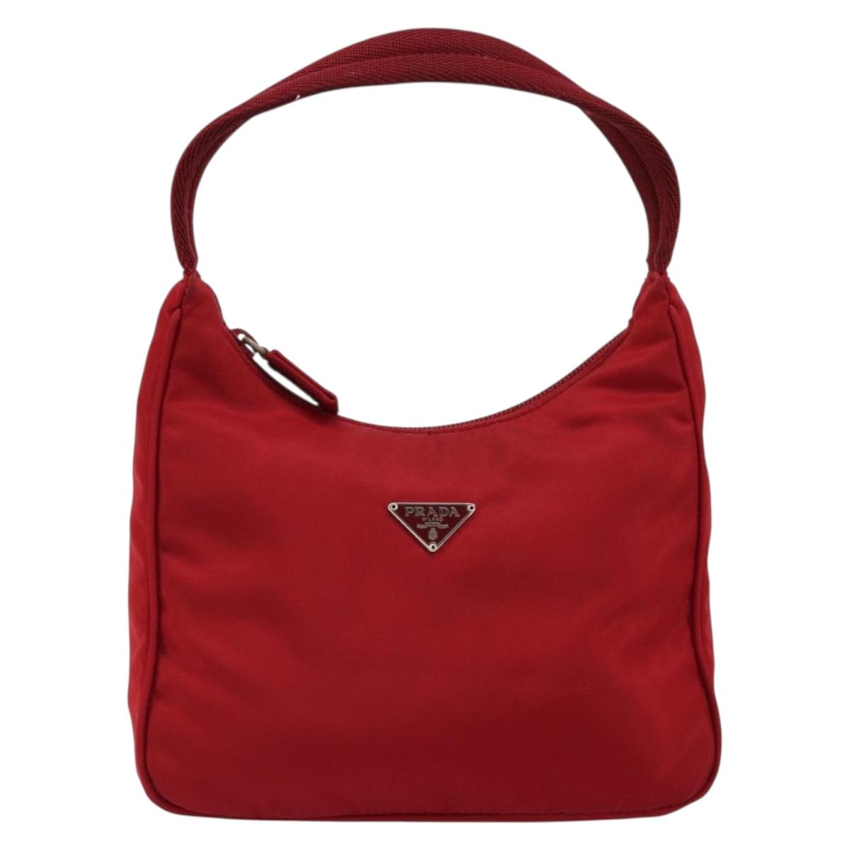 PRADA Hand Pouch Nylon Red Silver Auth 184157