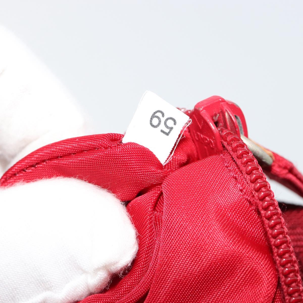 PRADA Hand Pouch Nylon Red Silver Auth 184157