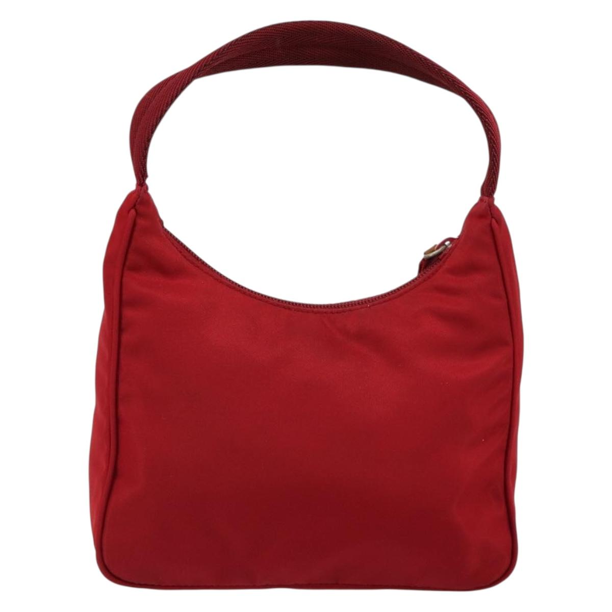 PRADA Hand Pouch Nylon Red Silver Auth 184157