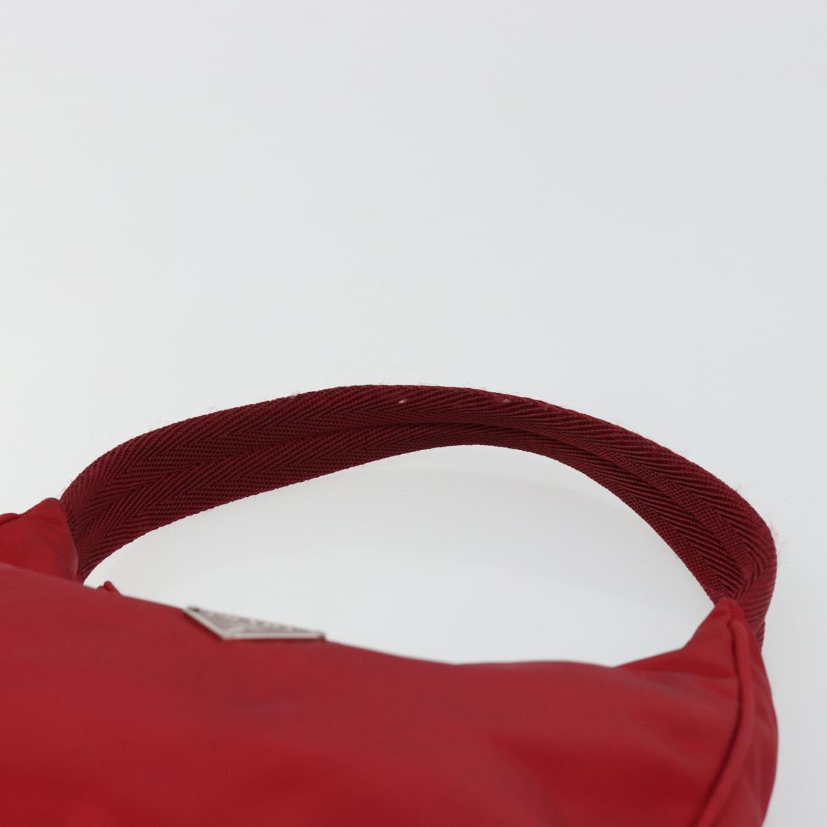 PRADA Hand Pouch Nylon Red Silver Auth 184157