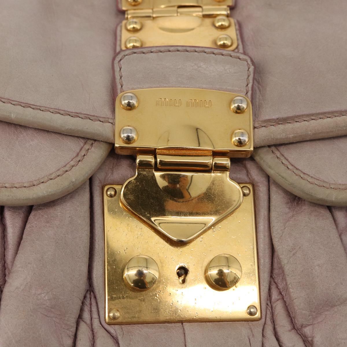 Miu Miu Matelasse Shoulder Bag Leather 2way Beige Gold Auth 184159A