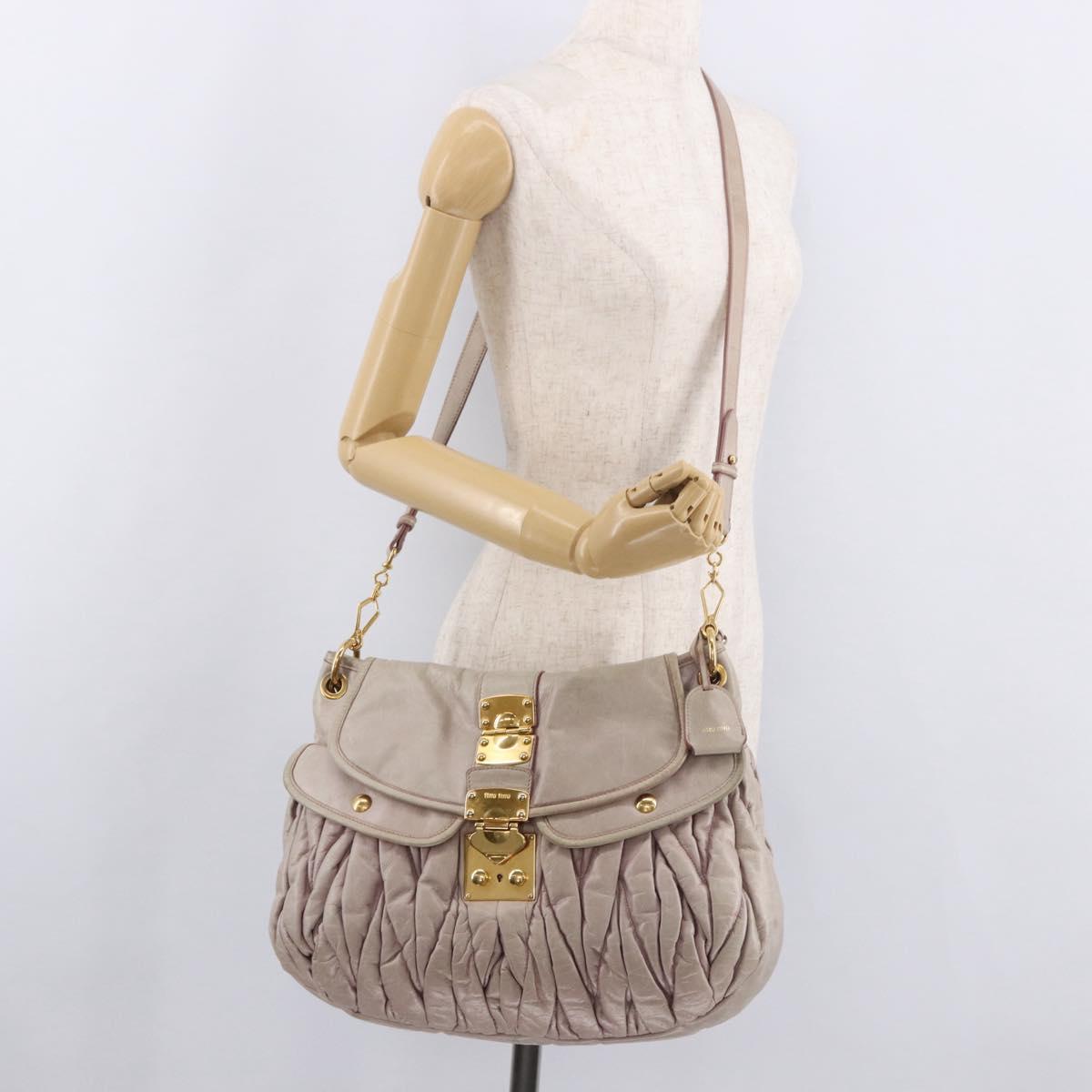 Miu Miu Matelasse Shoulder Bag Leather 2way Beige Gold Auth 184159A